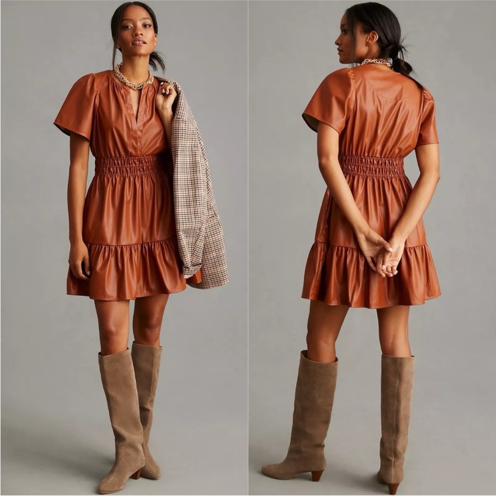 Anthropologie Somerset Mini Dress - Brown Leather